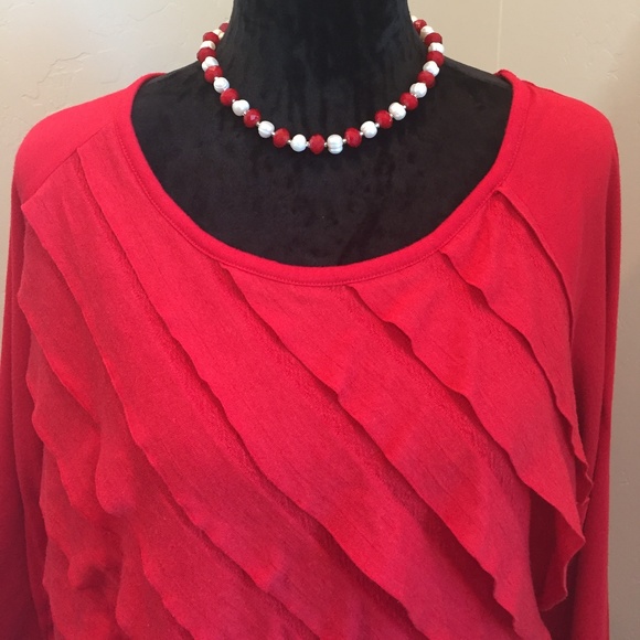 AGB Ruffled Red Scoop Neck Shirt - Picture 1 of 7
